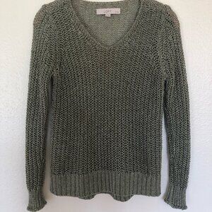 Ann Taylor LOFT Green Shimmer Open Knit Sweater Pullover Size Petite XS